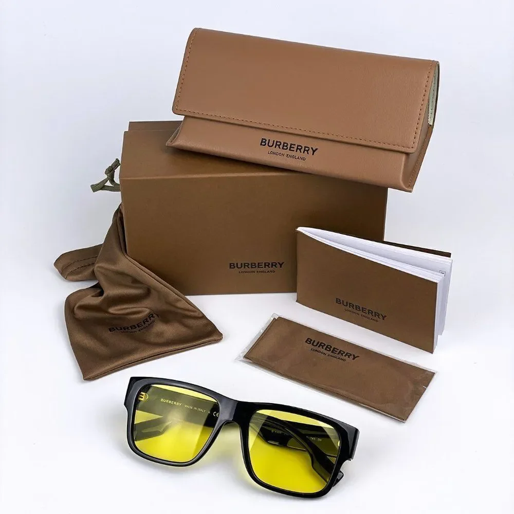 NEW Burberry KNIGHT BE4358 300185 Black Yellow Square Men Sunglasses